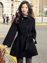 Black Wide Flare Sleeve Doublebreasted Wool Coat - FashionByTeresa